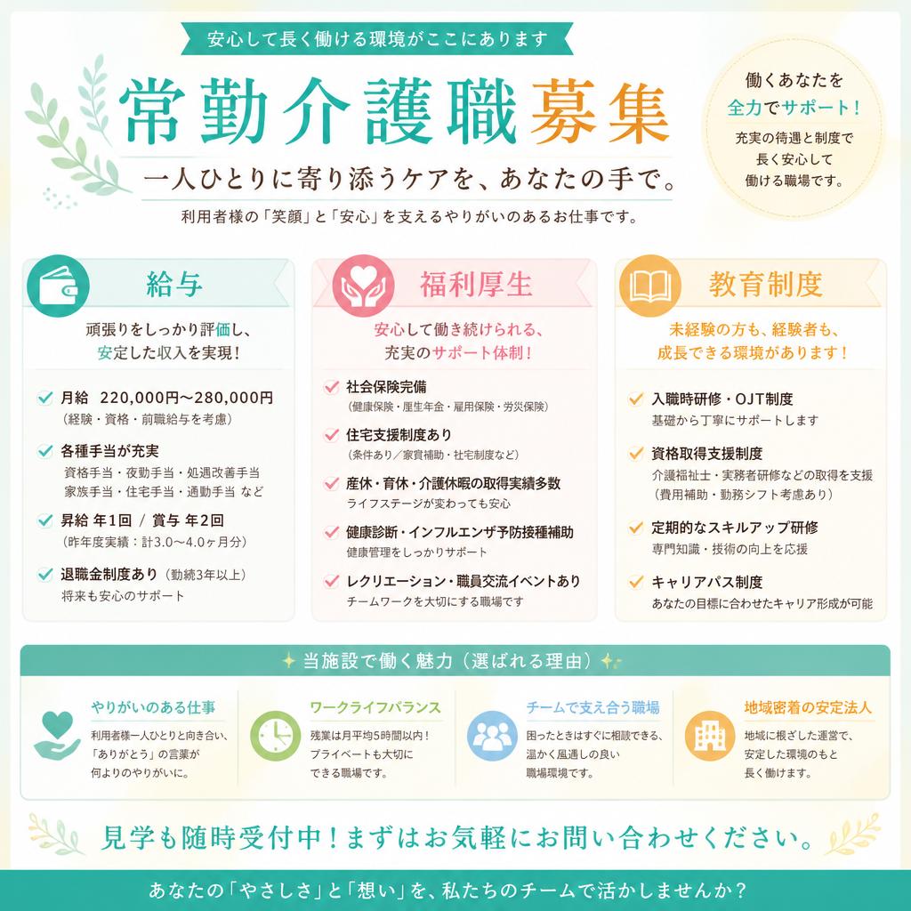 充実した待遇で安心して働ける
