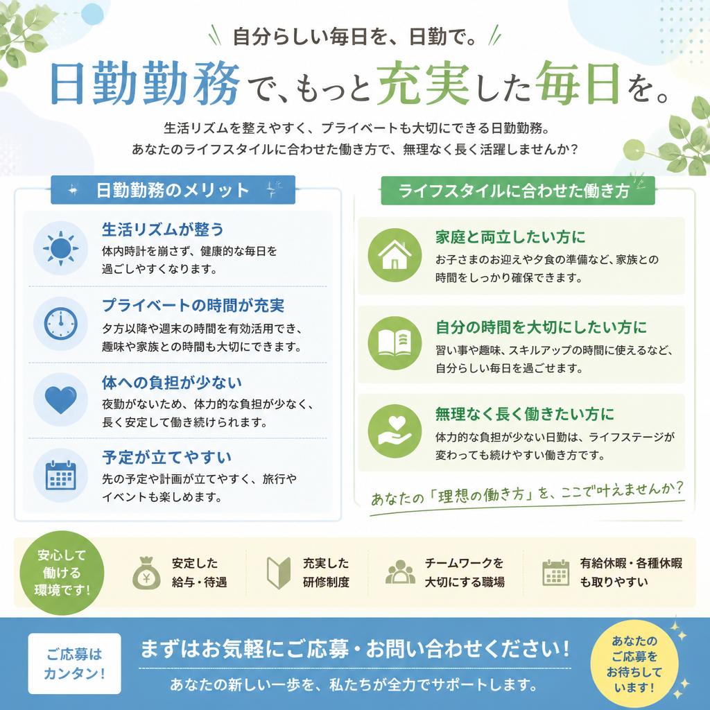 日勤のみの勤務が可能